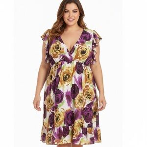 Hypnotik NWOT Floral V-Neck Ruffle Sleeve Lined Midi Dress